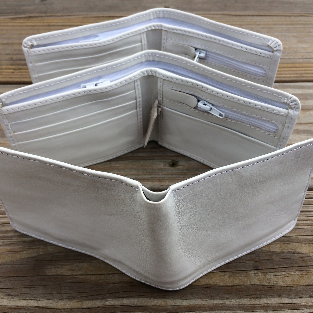 White Wallet Men CardHolder Bifold Genuine Leather - Picture 8 of 8